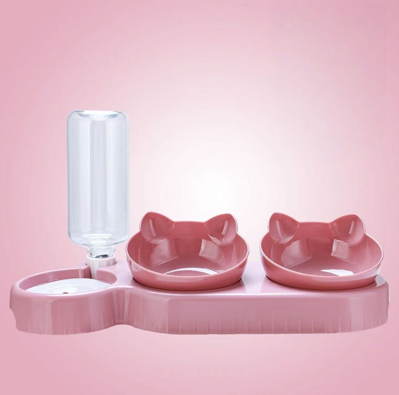 ed6e1661a1a02def6754718b26309507_副本 Triple Cat Bowls for Food and Water, Plastic Raised Cat Dis3 in 1 Pet Bowls 2 Food Bowls and Water Feeder Set Wet Dry Food Bowl Set for Cats Puppy Small Dogshes, Automatic Water Bottle .Pink - Image 1